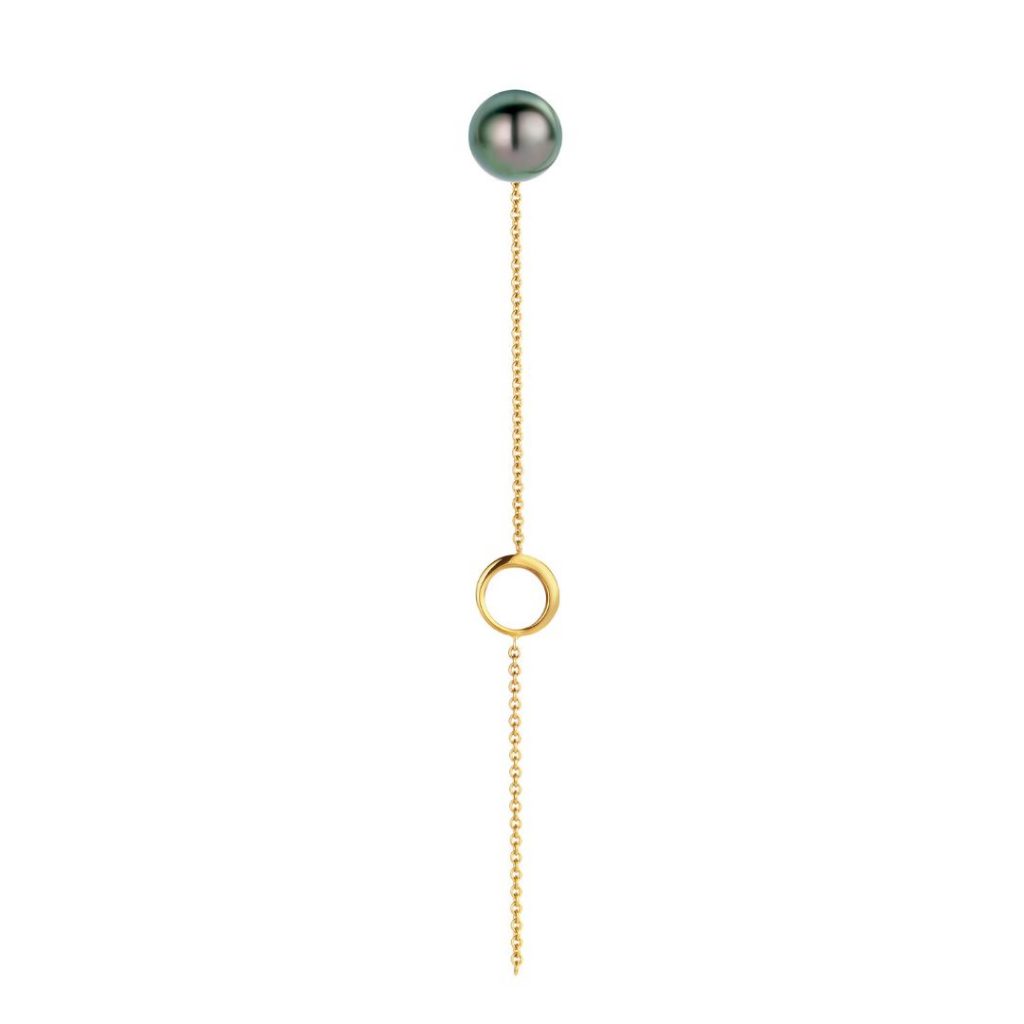 Asymmetrische oorbel met parel asymmetrical earrings 18k gold tahiti pearl