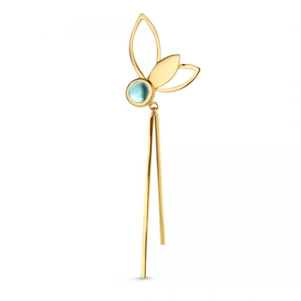 Zomerse asymmetrische oorbel bloem 18k gold swiss blue topaz parel gent