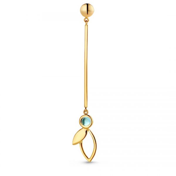 Beweegbare asymmetrische oorbel18k gold swiss blue topaz