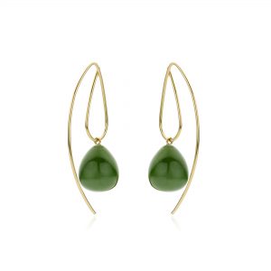 Oorbellen Amelie jade geelgoud groen druppel oorringen 18k gent