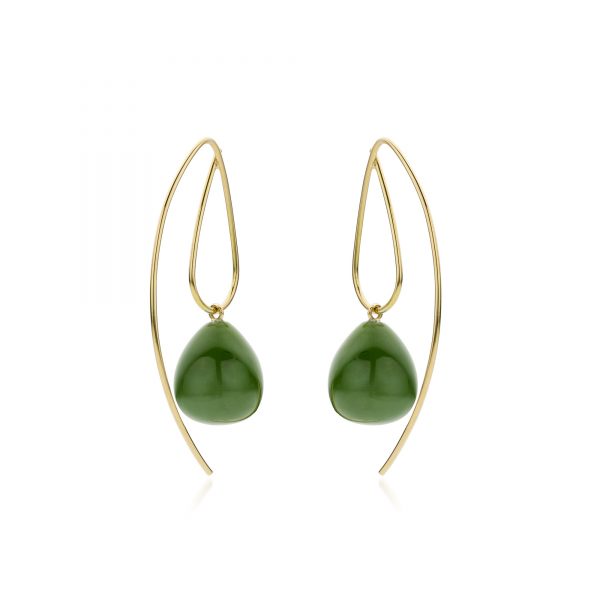 Oorbellen Amelie jade geelgoud groen druppel oorringen 18k gent