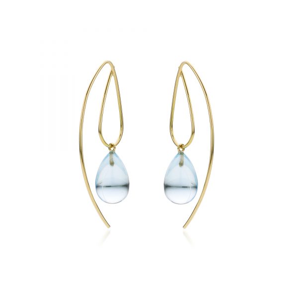 Oorbellen Amelie blue topaas geelgoud blauw kleursteen oorringen parel gent juwelen kopen online