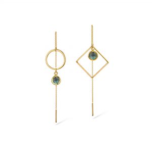 Blue Topaas oorbellen asymmetrisch juwelen goud