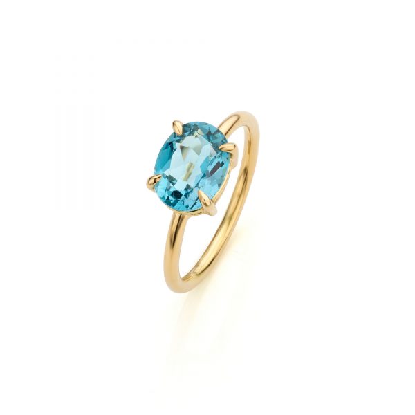 Ring blue topaas ovaal handgemaakt goudsmid gent