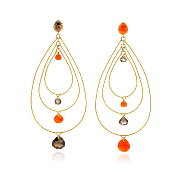 Oorbellen Rookkwarts Carneool geelgoud goud statement earrings Adelline