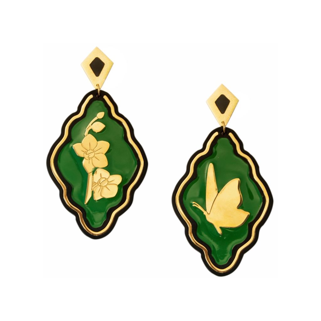Farfalla Deco Verde Green statement earrings